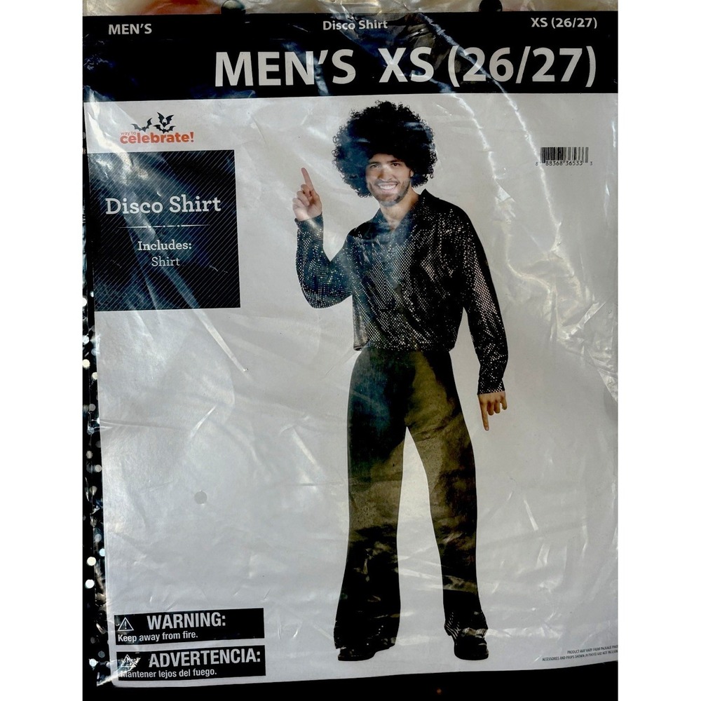 Adult Costume Disco Costume Shirt‎ Top, Black Polyester, Men's XS, MPN 88386